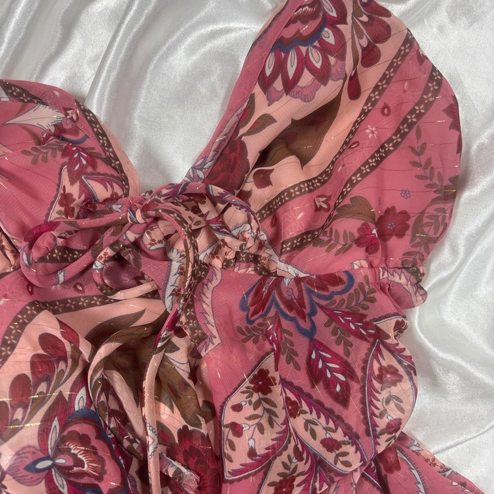 y2k Rampage Camisole Pink Excellent Paisley Handkerchief Hem Lace Up Top - Picture 4 of 6
